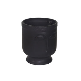 6" Ceramic Face Vase with Pedestal Base - Black