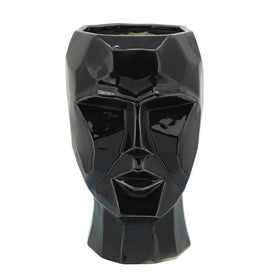 12.5" Ceramic Face Vase - Black