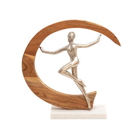 14" Aluminum Gymnast with Wood Arch and Marble Base - Silver