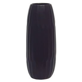 14" Geometric Fluted Ceramic Vase - Black