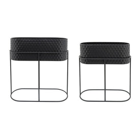 20"/24" Oval Metal Planters with Stands Set of 2 - Black