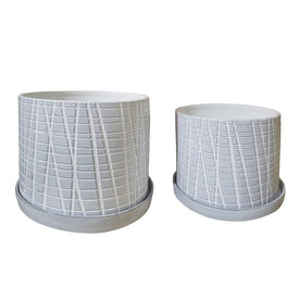10"/12" Meshed Planters with Saucers Set of 2 - White