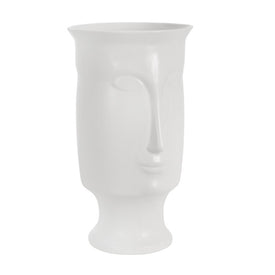 11" Ceramic Face Vase with Pedestal Base - White