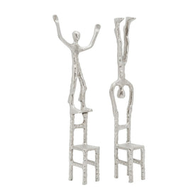 Men on Chair Sculptures Set of 2 - Silver