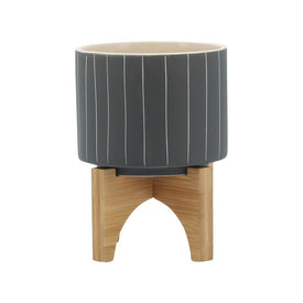 7" Vertical Stripes Planter with Stand - Gray