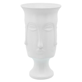15" Multi Faced Vase with Pedestal Base - White