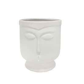 6" Ceramic Face Vase with Pedestal Base - White