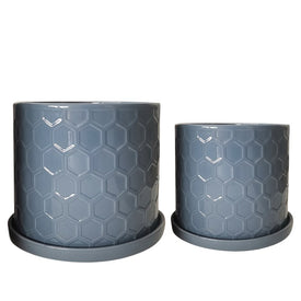 10"/12" Honeycomb Planter with Saucer - Gray Set of 2
