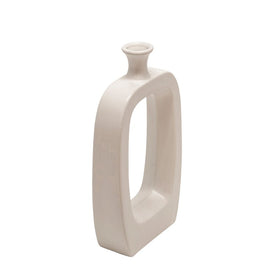 14" Ceramic Vase with Cut-Out Center - White