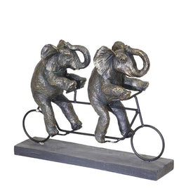 Polyresin Elephants on Tandem Bike - Bronze