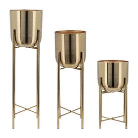 Tall Metal Planters on Stands Set of 3 - Gold