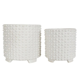 Raised Bubbles Footed Planters Set of 2 - White