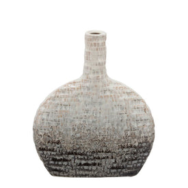 10" Textured Oval Two-Tone Ceramic Vase - Beige
