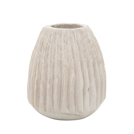8" Ridged Wood Vase - White