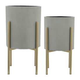 Planters on Metal Stands Set of 2 - Putty/Gold