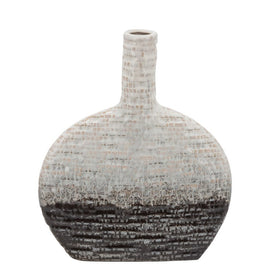 12" Textured Oval Two-Tone Ceramic Vase - Beige