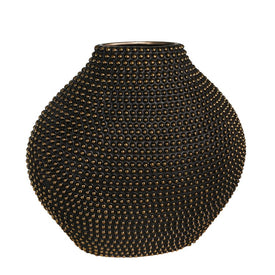 16" Beaded Ceramic Vase - Black/Gold