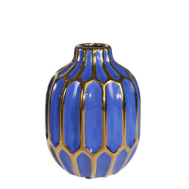 8" Ceramic Vase - Navy/Gold