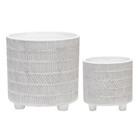 6"/8" Tribal Look Footed Planters Set of 2 - Ivory