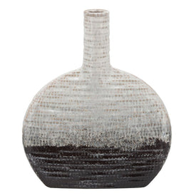 14" Textured Oval Two-Tone Ceramic Vase - Beige