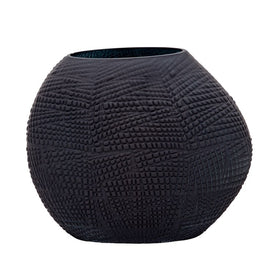 10" Glass Textured Vase - Black