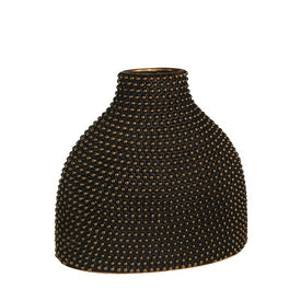 14" Beaded Ceramic Vase - Black/Gold