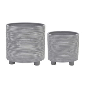 6"/8" Footed Planters with Lines Set of 2 - Gray