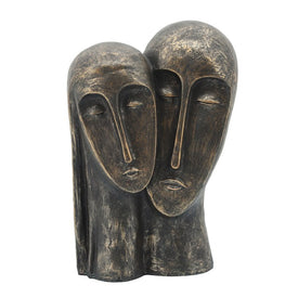 11" Polyresin Two Heads Figurine - Bronze