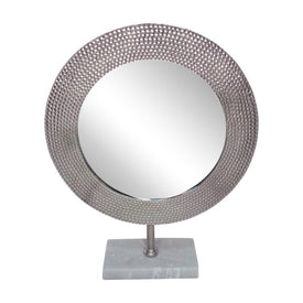 21" Hammered Metal Mirror on Stand - Silver