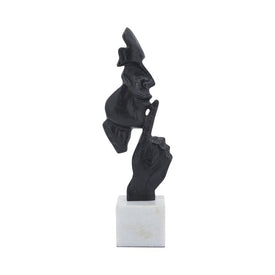 16" Metal Silence Man Sculpture on Marble Base - Black