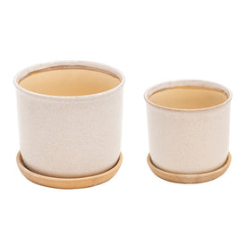 Ceramic Planters with Saucers Set of 2 - Beige