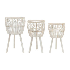 Open Weave Bamboo Planters Set of 3 - White