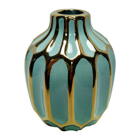 8" Ceramic Vase - Green/Gold