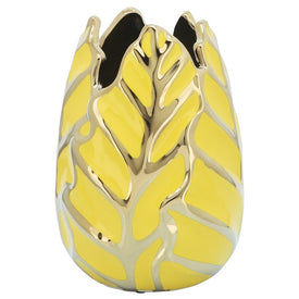8" Ceramic Leaf Vase - Yellow/Gold