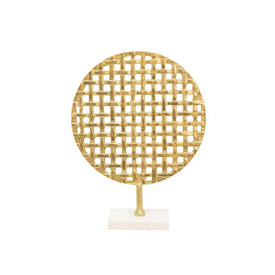 18" Round Metal Mesh Decoration on Marble Base - Gold