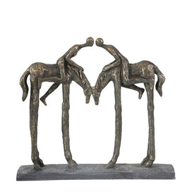 Polyresin Kissing Couple on Horseback Sculpture - Bronze