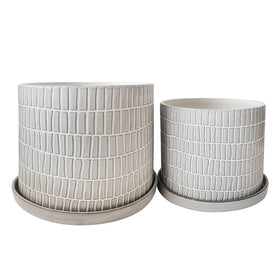 10"/12" Tribal Planters with Saucers Set of 2 - White