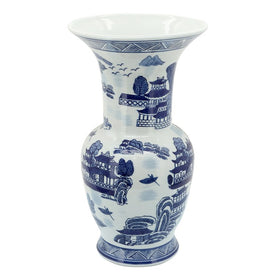 16" Ceramic Chinoiserie Vase - Blue