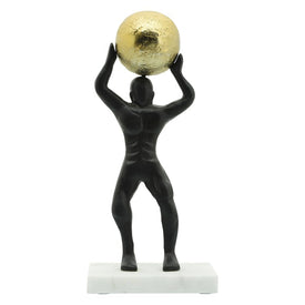 13" Metal Man Holding Ball Above Head Figurine - Black/Gold