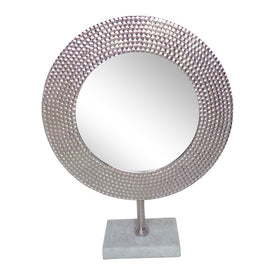 19" Hammered Metal Mirror on Stand - Silver