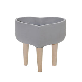 9" Ceramic Heart Planter with Wooden Legs - Gray