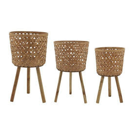 Cross Weave Bamboo Planters Set of 3 - Natural