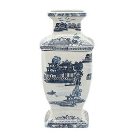 15" Ceramic Chinoiserie Vase - Blue