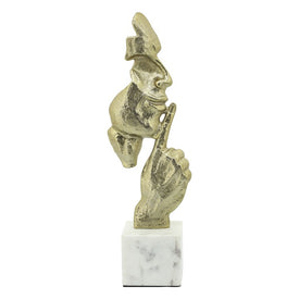 16" Metal Silence Man Sculpture on Marble Base - Gold