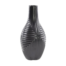 16" Striped Texture Vase - Black