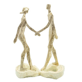 12" Polyresin Couple Hold Hands - Gold