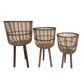 Tall Bamboo Footed Planters Set of 3 - Natural