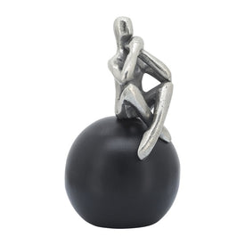 9" Metal Thinking Man Sculpture on Orb - Silver/Black