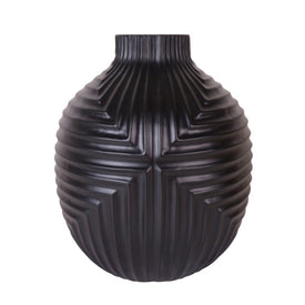 10.5" Striped Texture Vase - Black