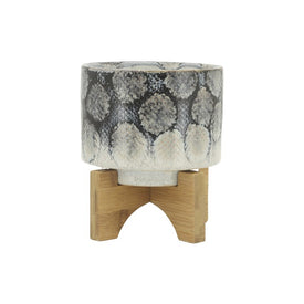 5" Snakeskin Ceramic Planter with Wood Stand - Blue